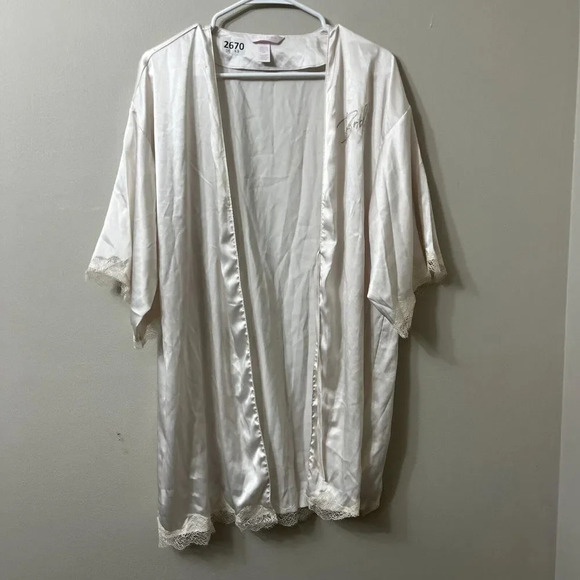 Victorias Secret Womens White Robe XS Here Comes The Bride Satin Lace 3/4 Sleeve - Picture 4 of 9